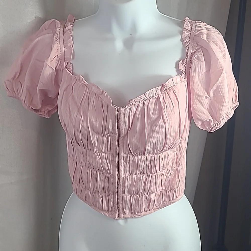 ASTR The Label Pink Puff Sleeve Crop Top Size Small - Picture 1 of 6
